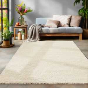 Shaggy Wohnzimmerteppich Hochflor Langflor Teppich Soft Einfarbig Cream Creme