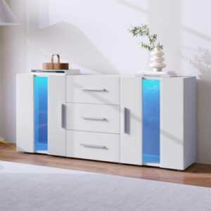 Sideboard Kommode Anrichte Standschrank mit LED-Leuchten Beistellschrank Weiß