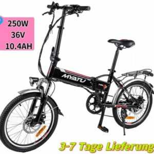 NEW Myatu Elektrofahrrad,250W E-Bike,Unisex 20'' Klapprad Faltrad Shimano 7-Gang