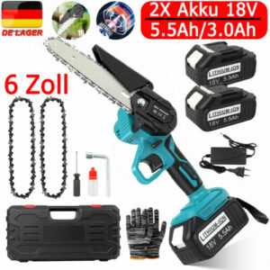 6 Zoll Akku Kettensäge Mini Elektro Kettensägen Handkettensäge Mit 2 Akku 18V DE