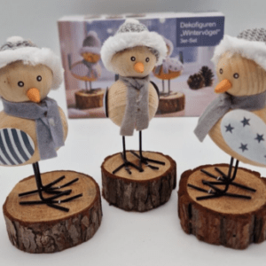 3er Set Wintervögel Figuren mit Mütze 8x6x14 , D 7 cm Weihnachten Deko Dekofigur