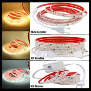 LED Stripe Streifen 230V 120LEDs/m Wasserdicht Lichterkette Band Selbstklebend