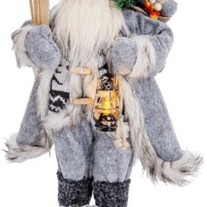 Nikolaus Santa Claus Weihnachtsmann Weihnachtsdeko Grau 45cm mit Laterne LED