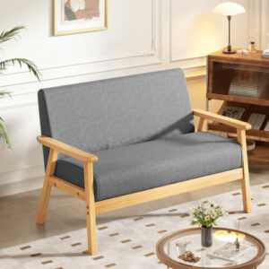 Sofa 2-Sitzer Holzrahmen Loveseat Leinenstoff Doppelsofa Sessel Lounge Couch