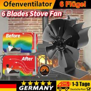 6 Blatt Heizlüfter Stromloser Kaminofen Ventilator Ofenventilator Stove Fan Holz