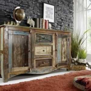 ausgefallenes shabby chic Sideboard indisches Altholz mehrfarbig Kommode massiv