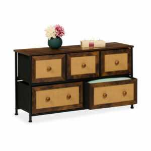 Kommode Rattan Sideboard Flurschrank Kommodenschrank Stoffkommode 5 Schubladen