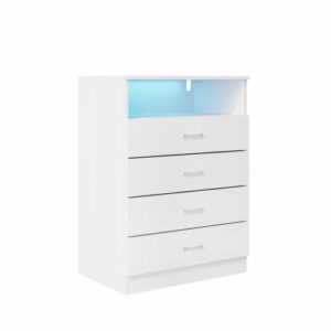 SONNI Kommode Sideboard mit LED-Leuchten Schubladen Weiß Hochglanz Anrichte 83cm