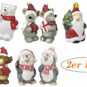 Weihnachtsfiguren - Weihnachtsdeko - 2er Set aus Keramik, verschiedene Motive