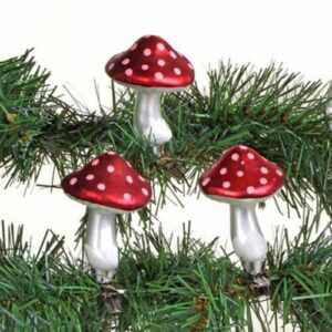 Deko-Pilz aus Glas zum Klemmen 3er-Set 8cm Weihnachtsbaumschmuck Weihnachtsdeko