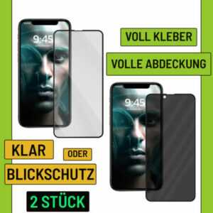 2X Full Panzerfolie FÜR iPhone 16 15 14 13 12 11 Pro Max Blickschutz Schutzglas