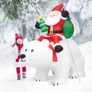 Weihnachtsmann auf Eisbär Aufblasbar Weihnachtsfigur Weihnachtsdeko mit Lichtern