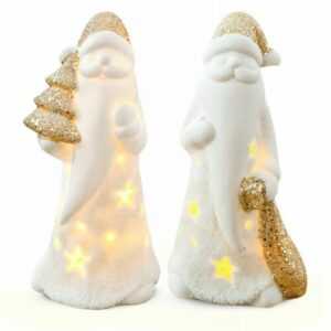 2X Deko Weihnachtsmann-Schneemann mit LED Nikolaus Figur Weihnachtsdeko Winter