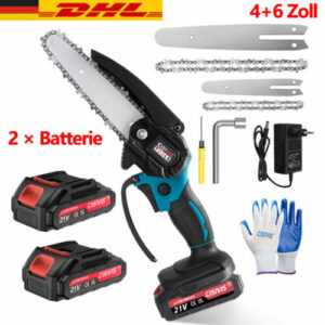 4+6 Zoll Akku Kettensäge Mini Elektro Kettensägen Handkettensäge Mit 2 Akku DE