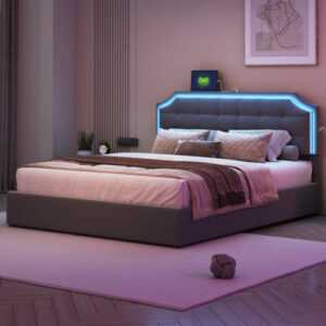 Polsterbett Doppelbett 160x200 Bettgestell mit Stauraum Bettkasten LED USB-Port