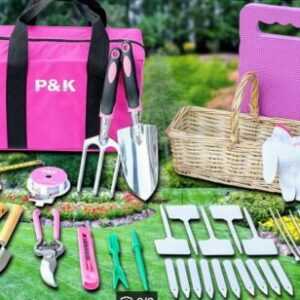 49 teilg Gartenset Pink mit Korb Tasche Arbeit Pflege Rasen Beet Pflanzen NEU