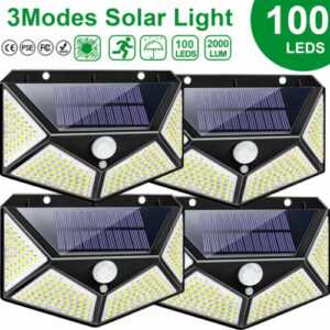 4X 100 LED Solarleuchte Solarlampe Bewegungsmelder Außen Fluter Sensor Strahler