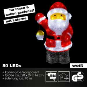 LED Weihnachtsfigur Acryl Weihnachtsmann 46cm Figur beleuchtet Weihnachtsdeko