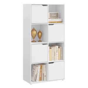 Bücherregal mit Türen Standregal weiß Bücherschrank 8 Fächer Aktenregal SK039ws