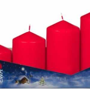 EWA 4 Stück Stumpenkerze rot gestuft Kerzen Weihnachtskerzen Adventskerze