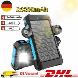 Solar Power Bank 26,800 mAh 3xUSB Taschenlampen IPX7  Outdoor Powerbank