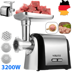 3200W Elektrischer Fleischwolf Edelstahl Wurstmaschine Wurstfüller Zerkleiner DE