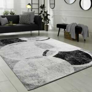 Designer Teppich Wohnzimmer Teppich Kreis Muster in Grau Creme Preishammer