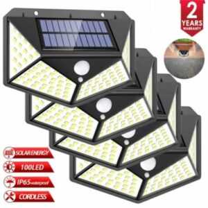 4 x 100LED Solarleuchte Wandleuchte Bewegungsmelder Außen Fluter Sensor Strahler