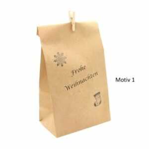 Geschenktüte "Frohe Weihnachten" aus Kraftpapier, mit Klammer, umweltfreundlich