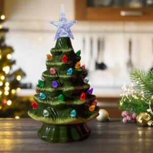 Deko Weihnachtsbaum aus Keramik mit LED Beleuchtung Weihnachten Ornament 19 cm