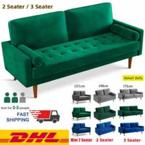 Sofa aus Samt 2/3 Sitzer Modern Couch Loveseat mit 2 Kissen Settee Wohnzimmer