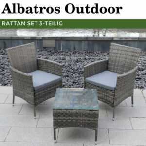 Albatros Rattan Set 3tlg - 2 Sessel + Tisch - Polyrattan Sitzgruppe Gartenmöbel