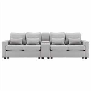 4-Sitzer Sofa Couch Schlafcouch Leinen Polstersofa mit Konsole Wohnzimmer Grau