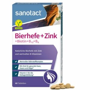 sanotact Bierhefe + Zink 60 Tabletten • Für Haut Haare & Nägel • Vitamin-Komp...