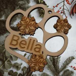 Personalisierte Hundepfote als Weihnachtsbaumschmuck Weihnachtsdeko aus Holz