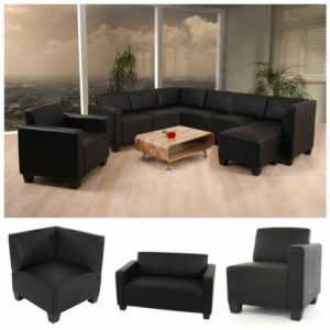 Modular Sofa Couch System Lyon, Sessel Ottomane Eckteil, Kunstleder schwarz