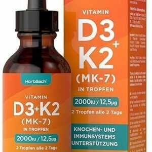 Vitamin D3 K2 Tropfen 60Ml Hochdosiert | 2000 IU D3 + 12,5 Μg K2 MK7 All-Trans