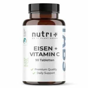 Eisen + Vitamin C - 90 Eisen Tabletten hochdosiert + vegan - 50mg Eisentabletten