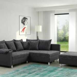 Modernes Sofa Couch Ecksofa Eckcouch in schwarz Eckcouch mit Hocker  - Minsk R