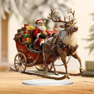 Deko-Schild / Traditionelle Acryl Weihnachtsmann / Rentier Schlitten Statue