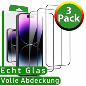 3x Panzerfolie für iPhone 16 15 14 13 12 11 8 XS XR Pro Max Mini Echt SchutzGlas