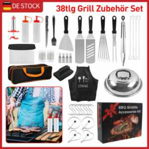 38-Teiliges Edelstahl BBQ Grillbesteck Tool Set mit Grillkoffer und Grillmatte