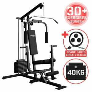 Physionics® Kraftstation Fitnessstation mit Beinpresse 40kg Gewichte Multigym