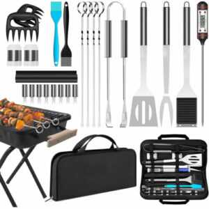 25-Teiliges Edelstahl BBQ Grillbesteck Tool Set mit Grillkoffer und Grillmatte