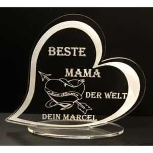 Weihnachten Geschenk Beste Mama der Welt mit Wunschgravur Acryl Herz mit Gravur