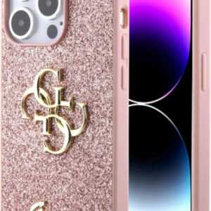 GUESS Handyhülle für iPhone 15 PRO MAX Hülle Schutzhülle Case Glitzer Rosa Pink