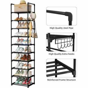 10 Stufiger Schuhregal Regal Schrank Organizer Schuhe Ständer Mit Haken