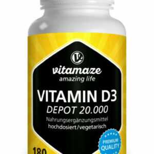 (203,43€/kg) Vitamin D3 Depot 20.000 i e (iu) hochdosiert - 180 veg Tabletten