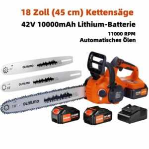 18 Zoll Elektro Kettensäge 40cm Sägeblattlänge+2x 5Ah-Akku kabellose Kettensäge