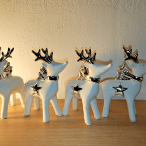 4er Set Hirsch Weiß Weihnachtsdeko Figur Rentier Weihnachten Keramik Fensterdeko